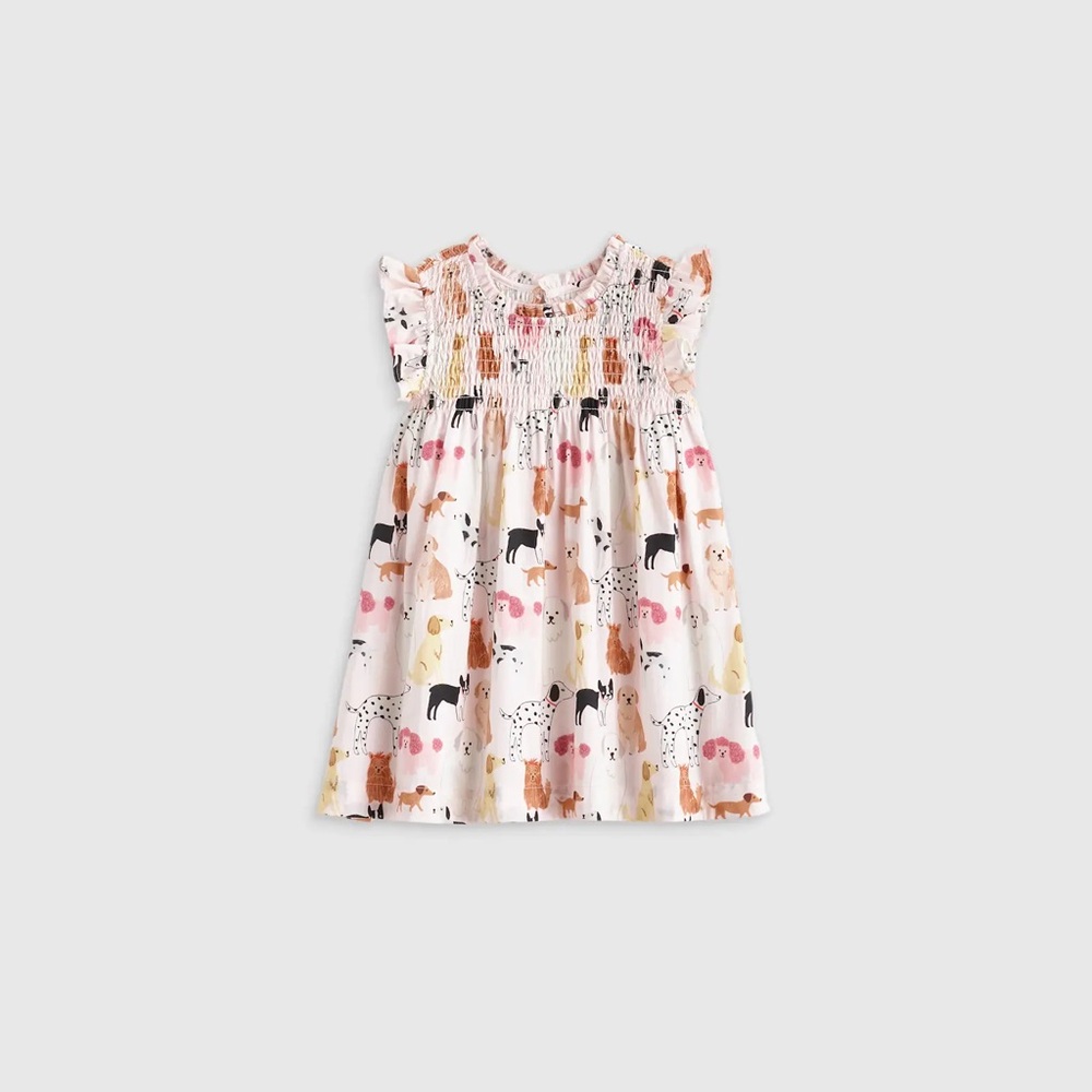 Quince 100% Cotton Poplin Smocked Flutter Sleeve Dress